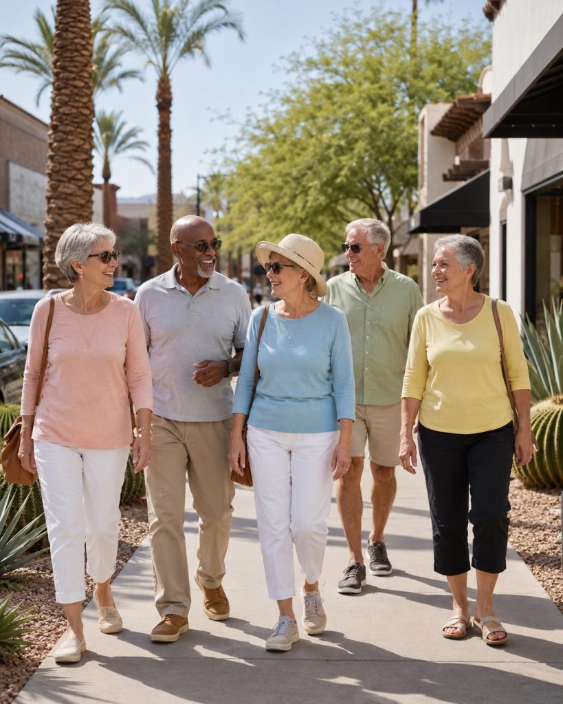 senior citizens walking in downtown scottsdale, AZ