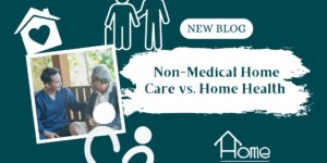 Home With Help Blog Graphic Featuring a Caregiver and Elderly Man