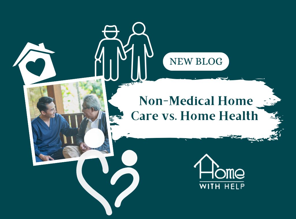 Home With Help Blog Graphic Featuring a Caregiver and Elderly Man