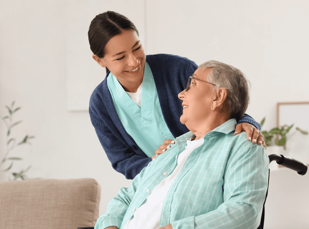 a caregiver and a senior patient